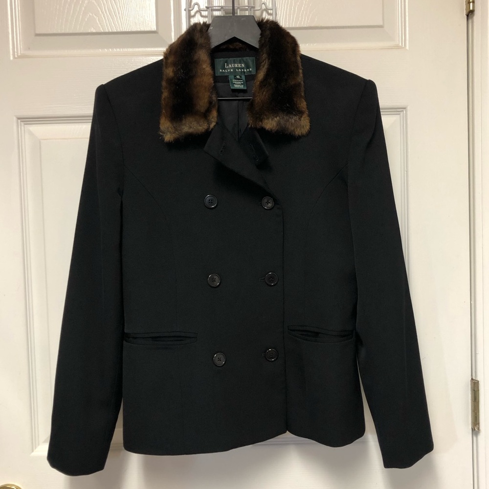 Lauren Ralph Lauren Suit Jacket with Fur Collar